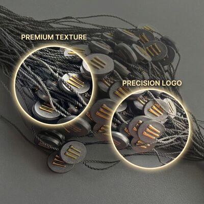Dây treo thẻ dày 0.2mm màu đen, kiểu dáng hình chữ nhật, thiết kế cho thẻ quần áo và bao bì bán lẻ, mang lại độ bền cao